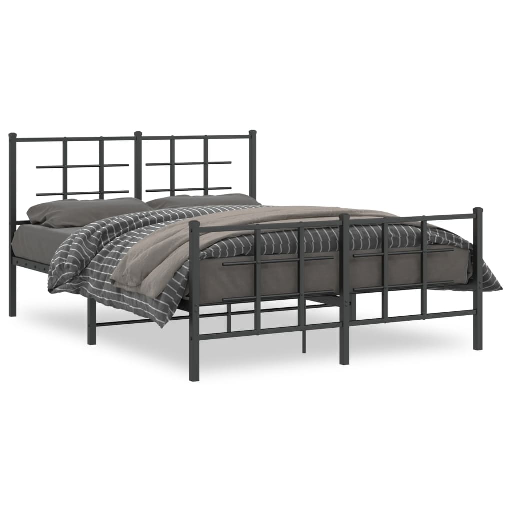 Stylish Black Metal Bed Frame with Footboard - 140x190cm