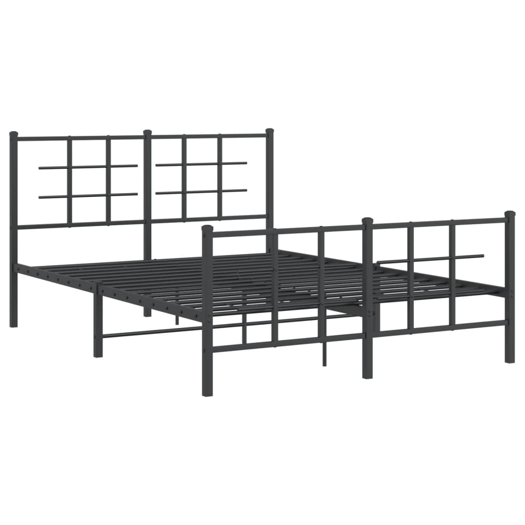 Stylish Black Metal Bed Frame with Footboard - 140x190cm