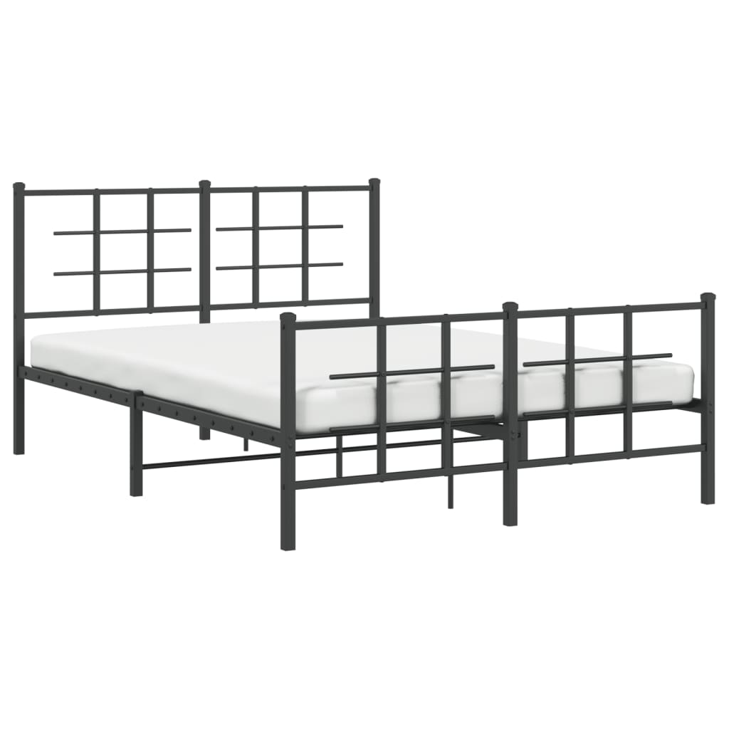 Stylish Black Metal Bed Frame with Footboard - 140x190cm