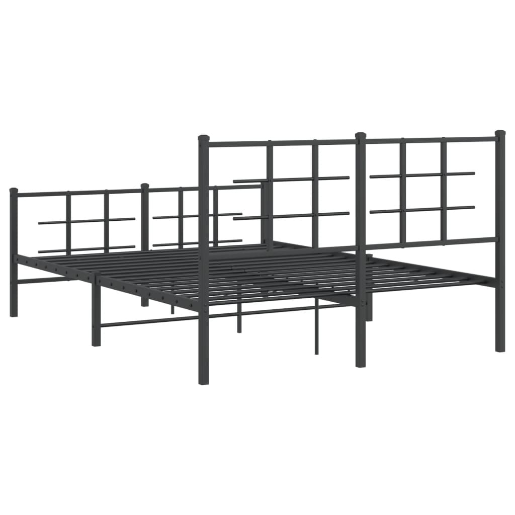 Stylish Black Metal Bed Frame with Footboard - 140x190cm