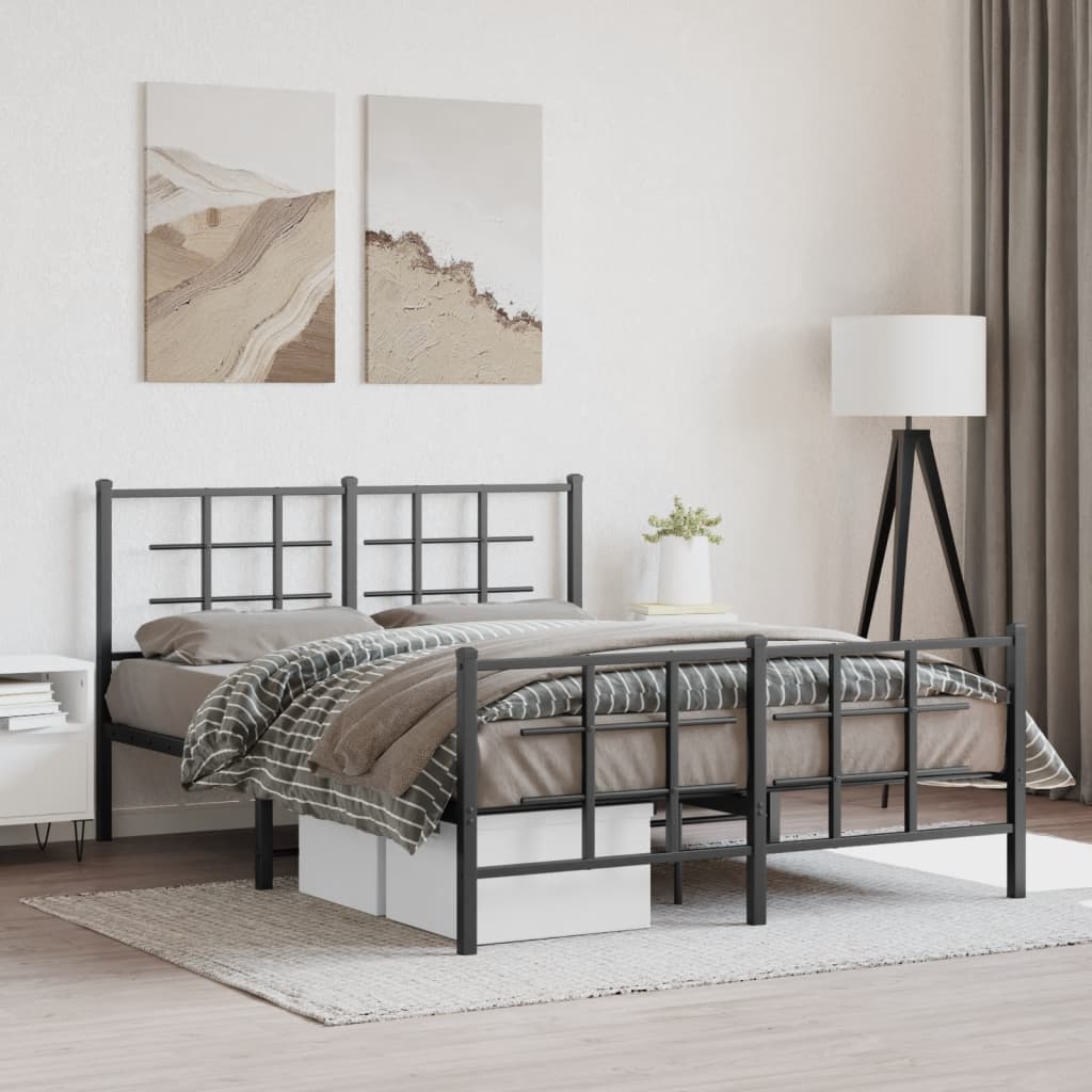 Stylish Black Metal Bed Frame with Footboard - 140x190cm