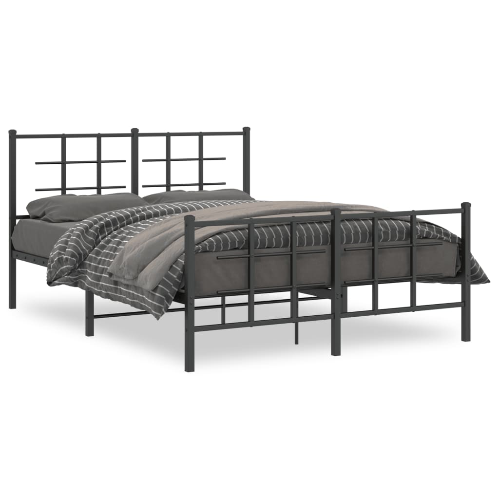 Metal Bed Frame without Mattress with Footboard Black 140x200cm