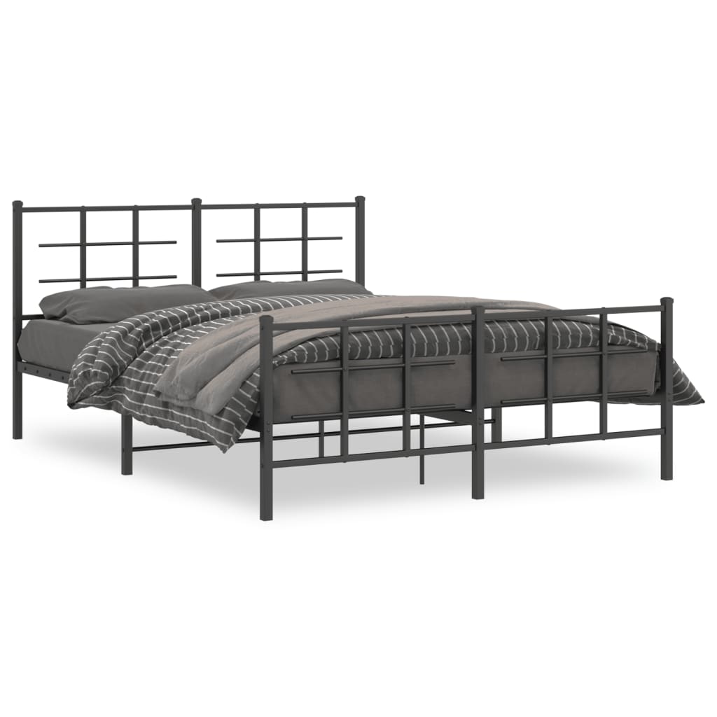 Sleek Black Metal Bed Frame with Footboard 150x200cm - No Mattress