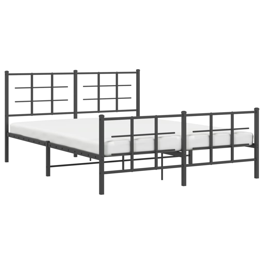 Sleek Black Metal Bed Frame with Footboard 150x200cm - No Mattress