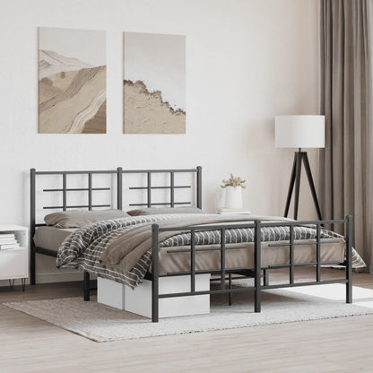 Sleek Black Metal Bed Frame with Footboard 150x200cm - No Mattress