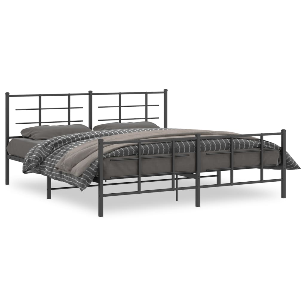 Black Metal Bed Frame with Footboard - 183x213cm Sturdy Design