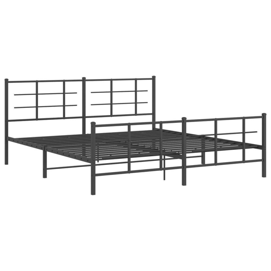Black Metal Bed Frame with Footboard - 183x213cm Sturdy Design