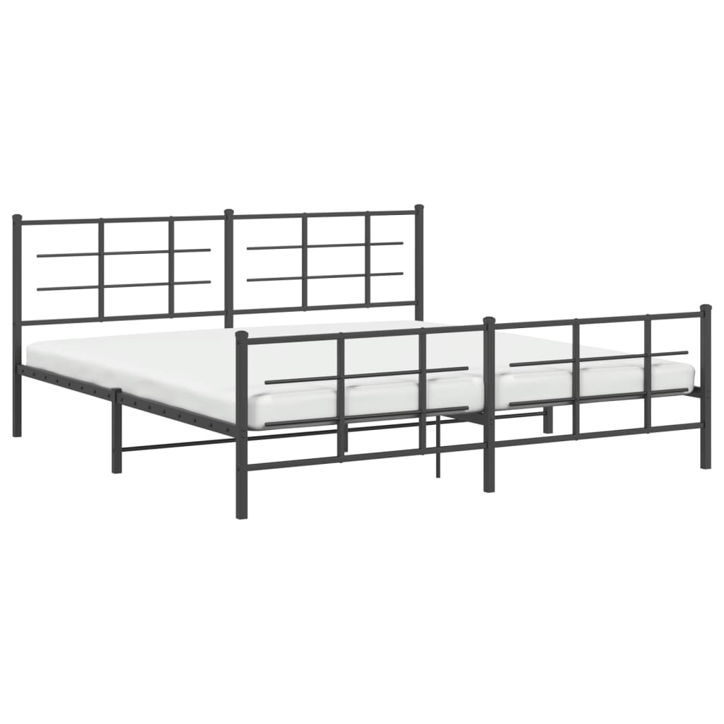 Black Metal Bed Frame with Footboard - 183x213cm Sturdy Design
