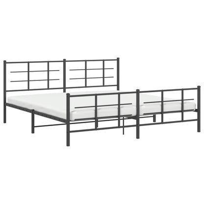 Black Metal Bed Frame with Footboard - 183x213cm Sturdy Design