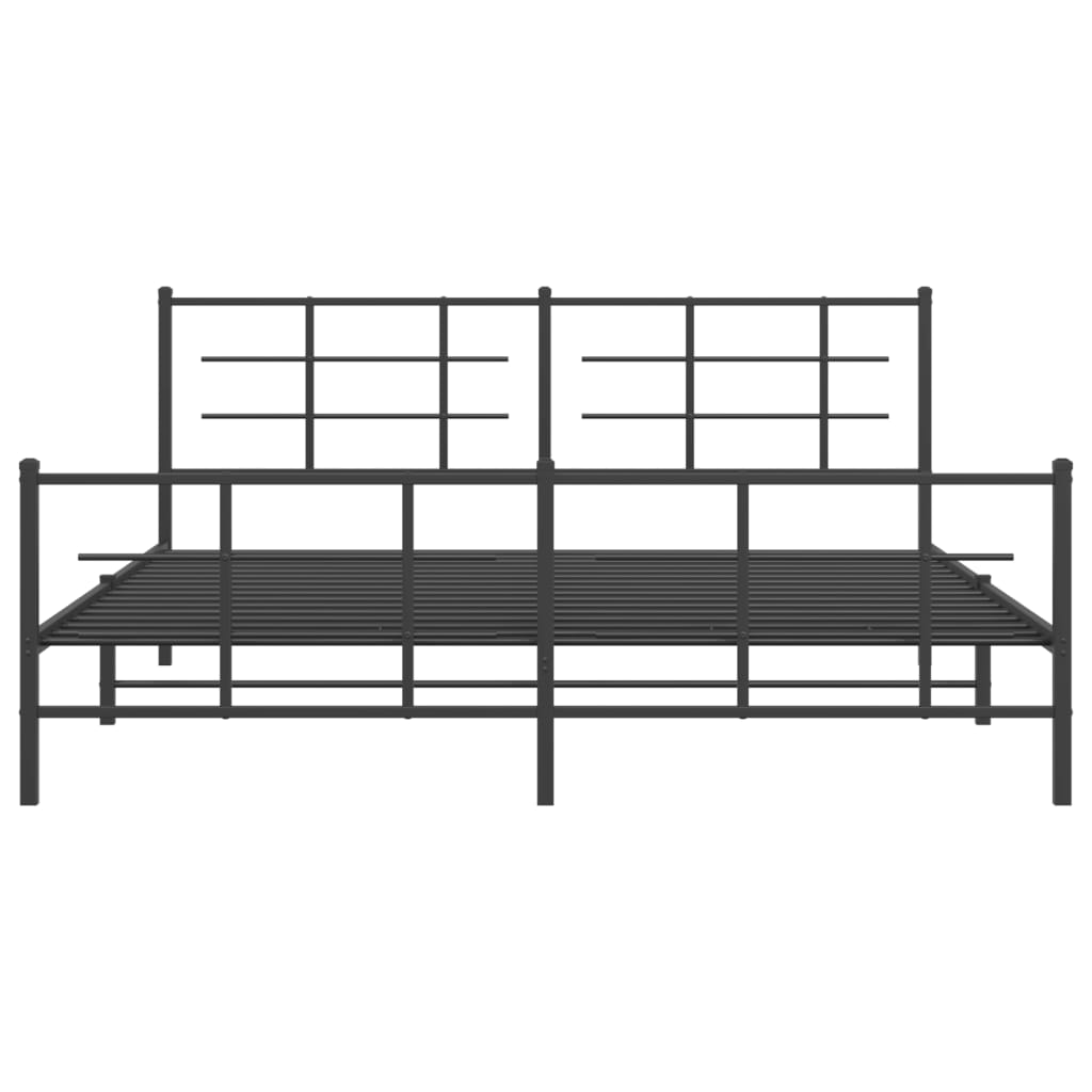 Black Metal Bed Frame with Footboard - 183x213cm Sturdy Design