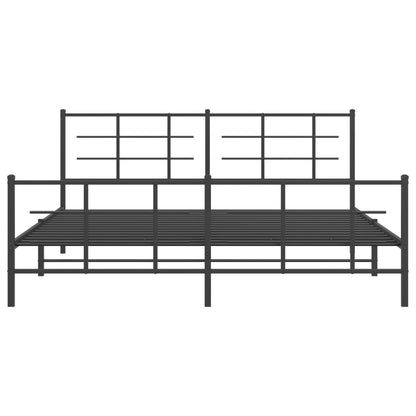 Black Metal Bed Frame with Footboard - 183x213cm Sturdy Design