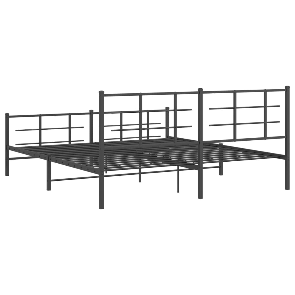 Black Metal Bed Frame with Footboard - 183x213cm Sturdy Design