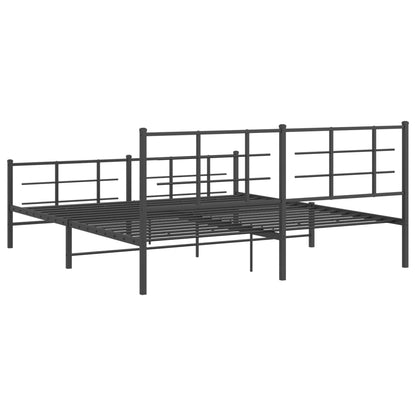 Black Metal Bed Frame with Footboard - 183x213cm Sturdy Design