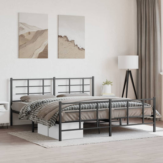 Black Metal Bed Frame with Footboard - 183x213cm Sturdy Design