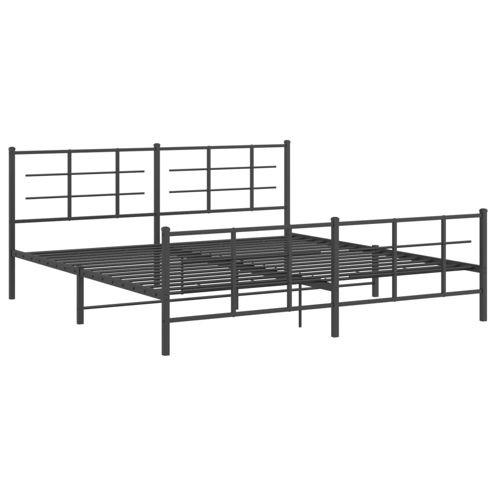 Black Metal Bed Frame with Footboard - 200x200cm (Mattress Not Included)