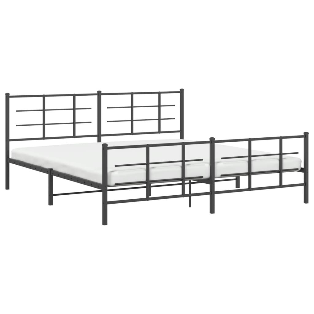 Black Metal Bed Frame with Footboard - 200x200cm (Mattress Not Included)