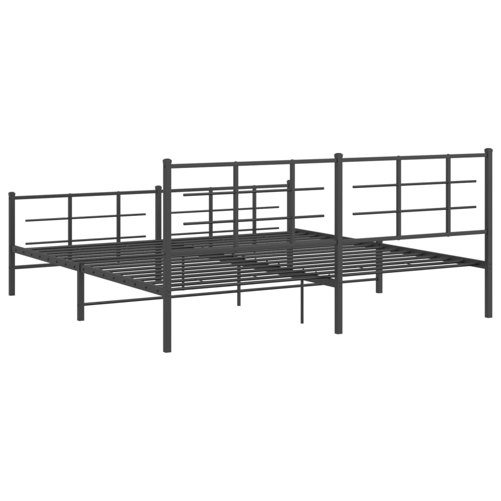 Black Metal Bed Frame with Footboard - 200x200cm (Mattress Not Included)