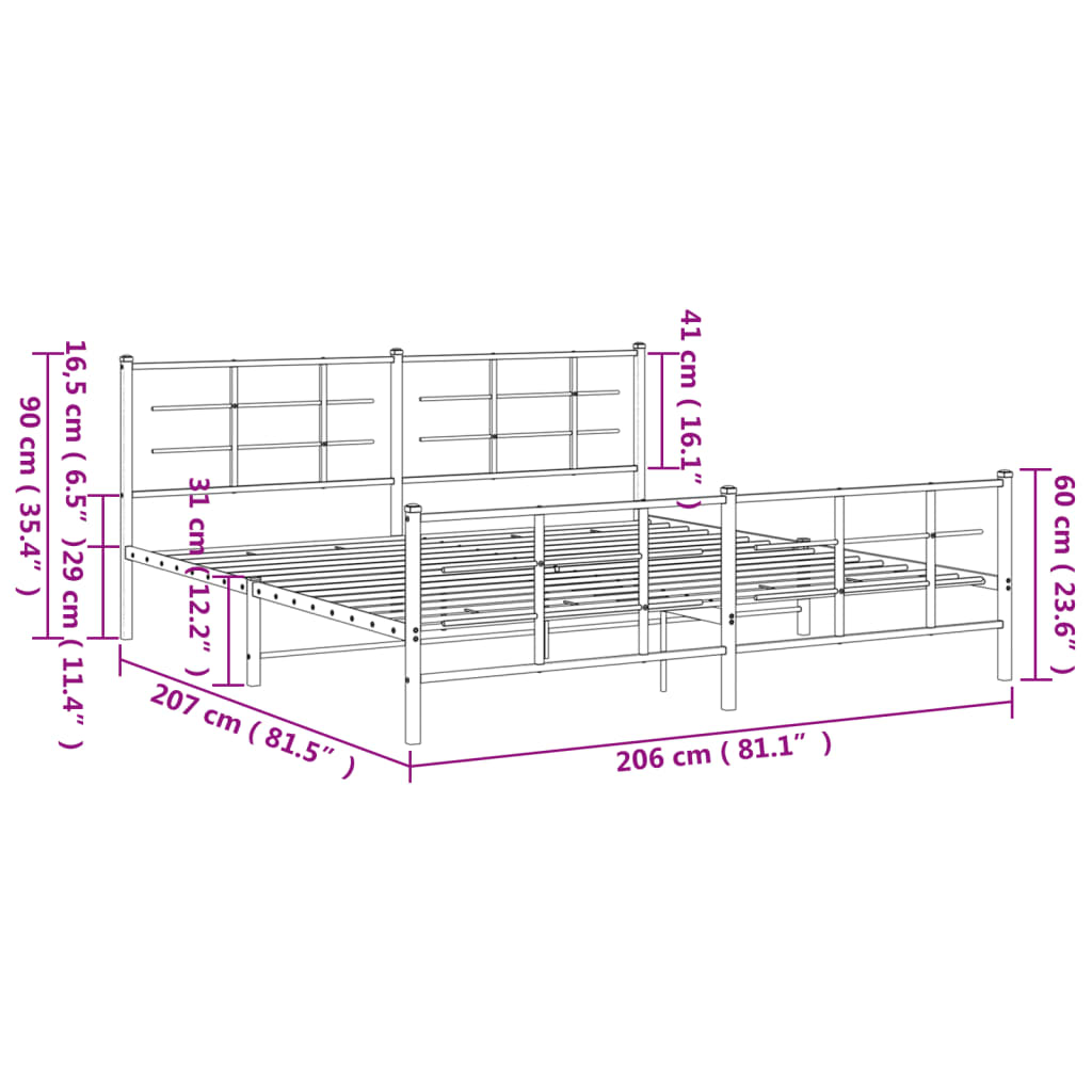 Black Metal Bed Frame with Footboard - 200x200cm (Mattress Not Included)