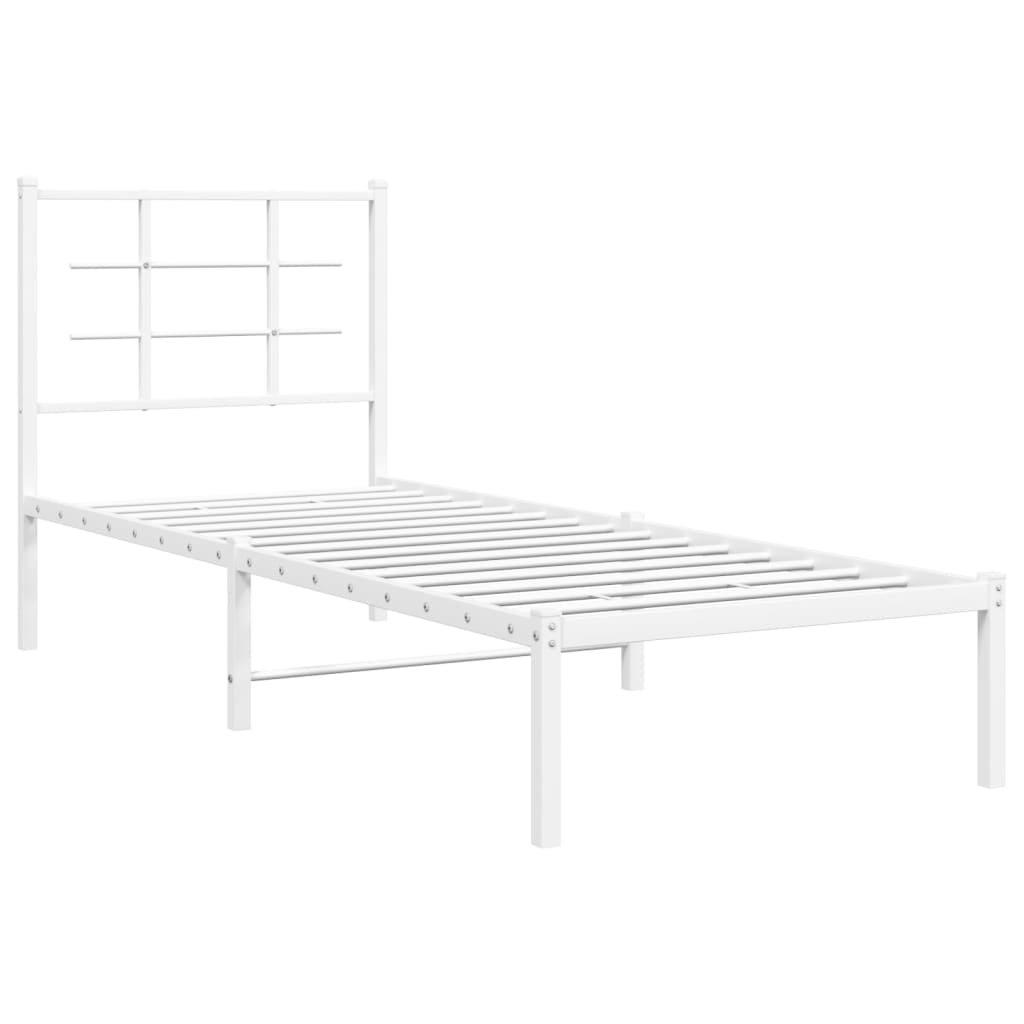 White Metal Bed Frame with Headboard - 75x190cm (No Mattress)