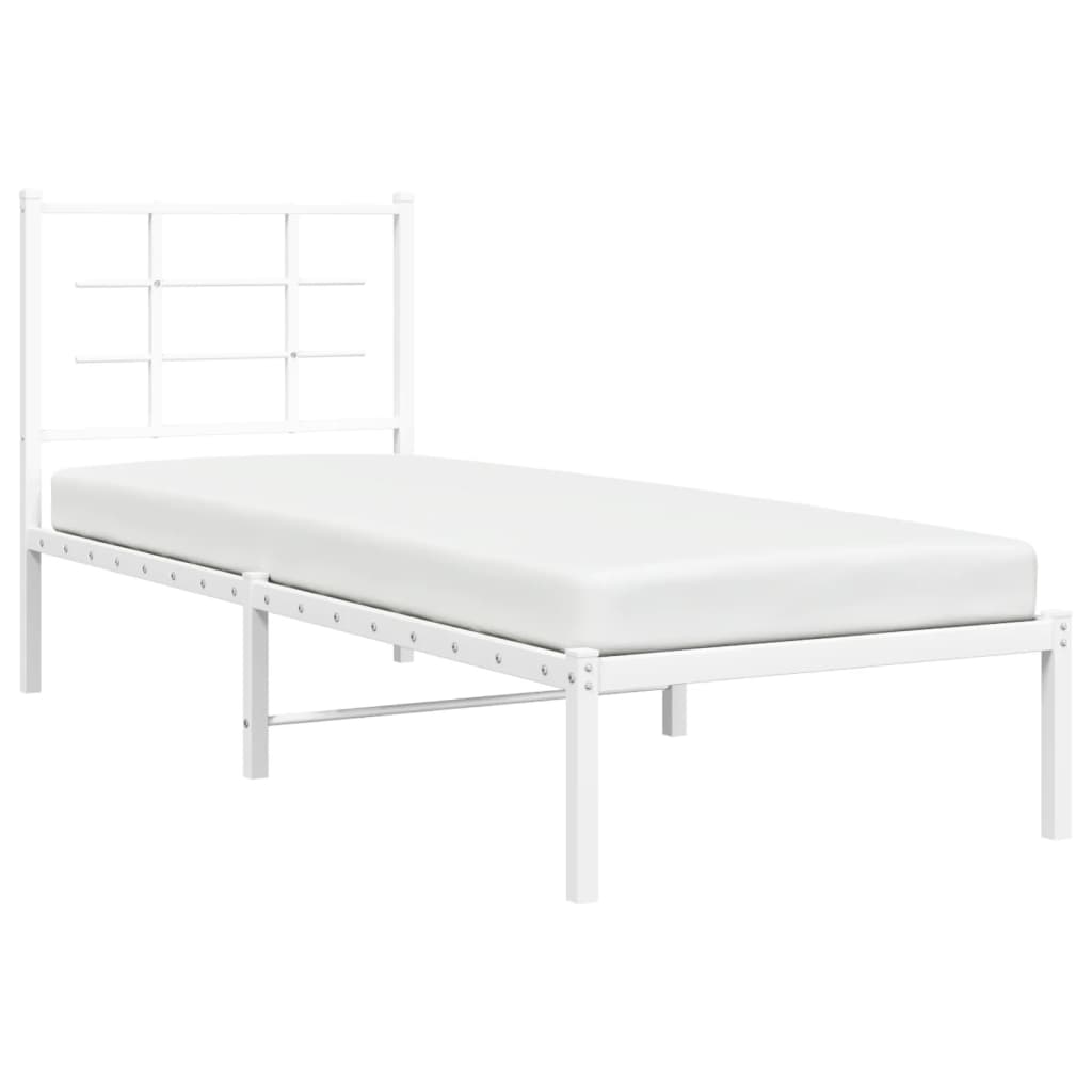 White Metal Bed Frame with Headboard - 75x190cm (No Mattress)