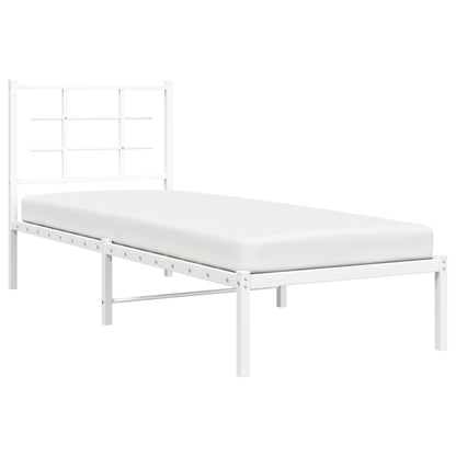 White Metal Bed Frame with Headboard - 75x190cm (No Mattress)