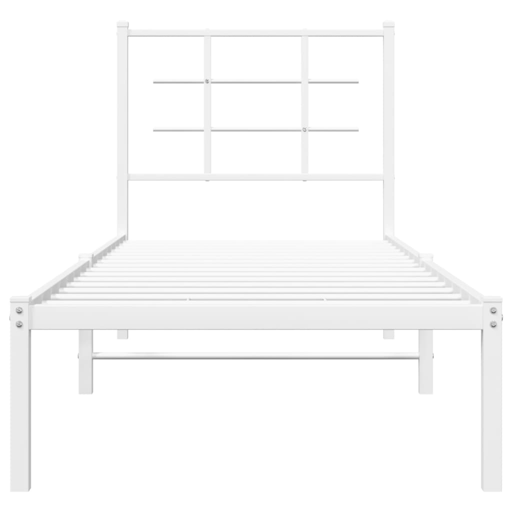 White Metal Bed Frame with Headboard - 75x190cm (No Mattress)