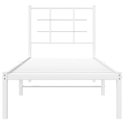 White Metal Bed Frame with Headboard - 75x190cm (No Mattress)