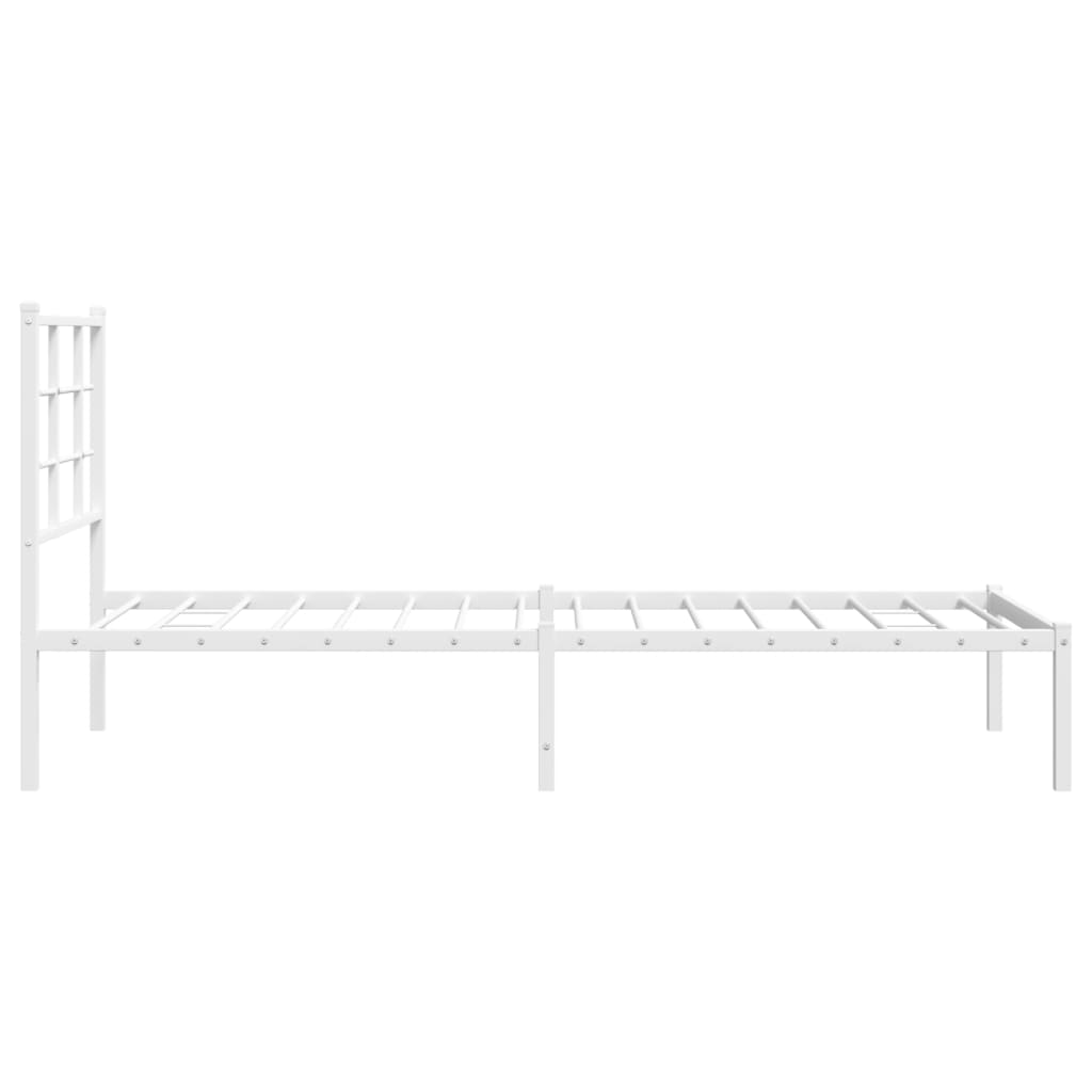 White Metal Bed Frame with Headboard - 75x190cm (No Mattress)