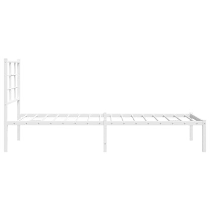 White Metal Bed Frame with Headboard - 75x190cm (No Mattress)