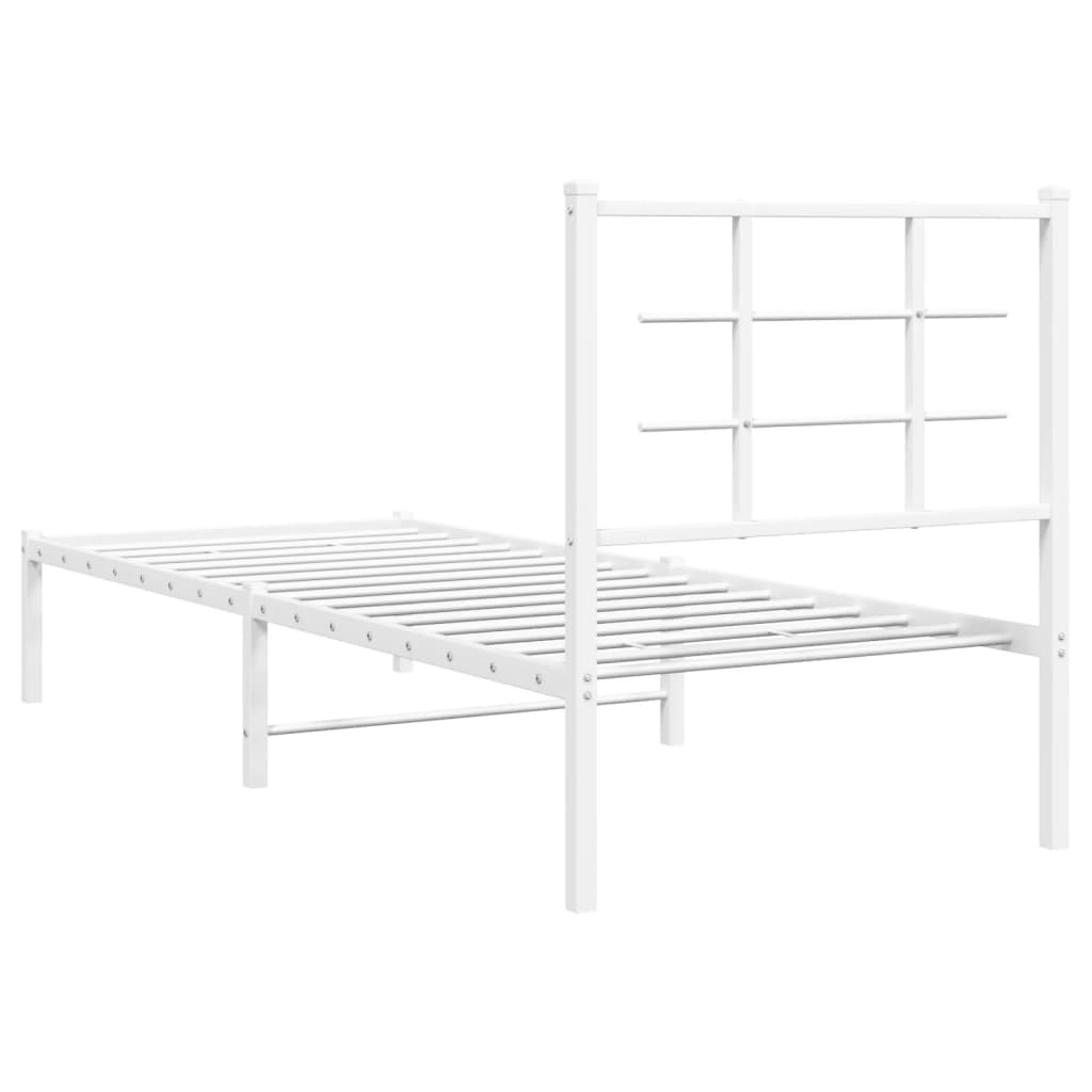 White Metal Bed Frame with Headboard - 75x190cm (No Mattress)