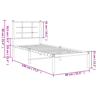 White Metal Bed Frame with Headboard - 75x190cm (No Mattress)