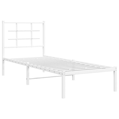 White Metal Bed Frame with Headboard - 80x200cm