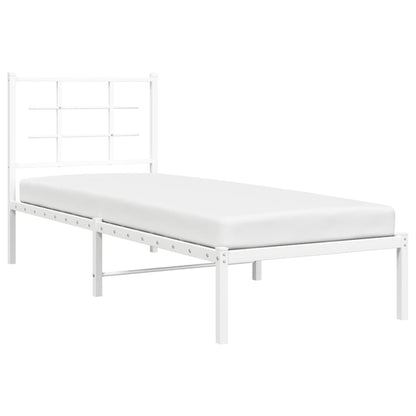 White Metal Bed Frame with Headboard - 80x200cm