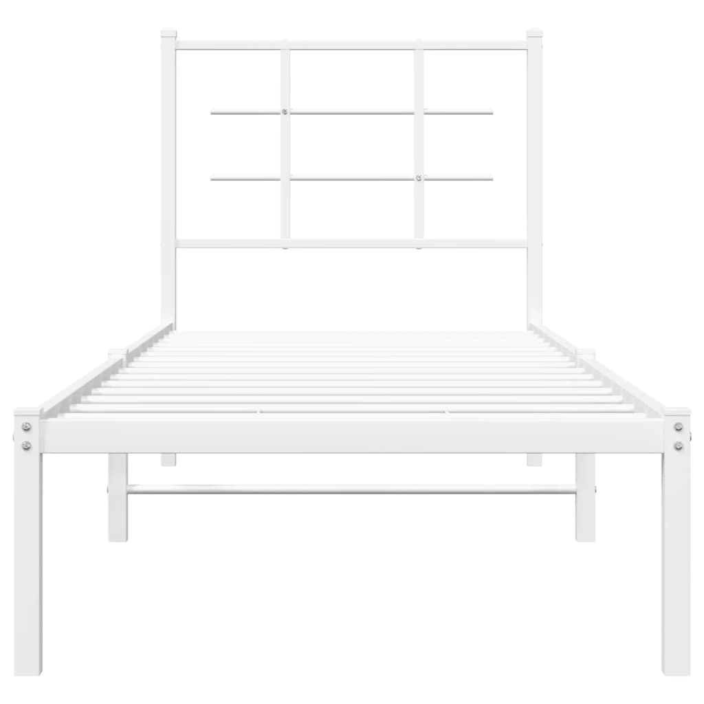White Metal Bed Frame with Headboard - 80x200cm