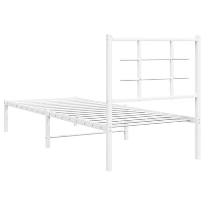 White Metal Bed Frame with Headboard - 80x200cm