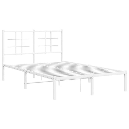 White Metal Bed Frame with Headboard, 120x190cm, No Mattress Included