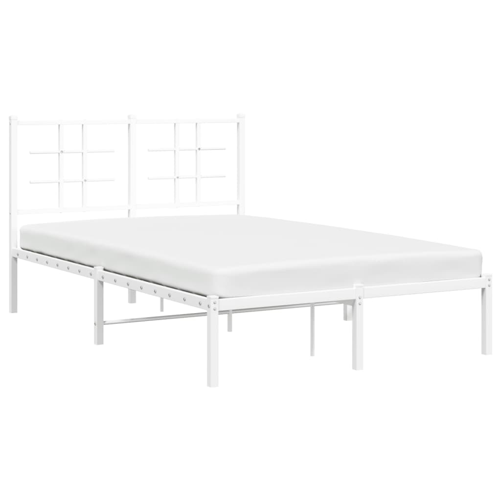 White Metal Bed Frame with Headboard, 120x190cm, No Mattress Included
