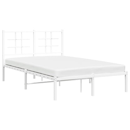 White Metal Bed Frame with Headboard, 120x190cm, No Mattress Included