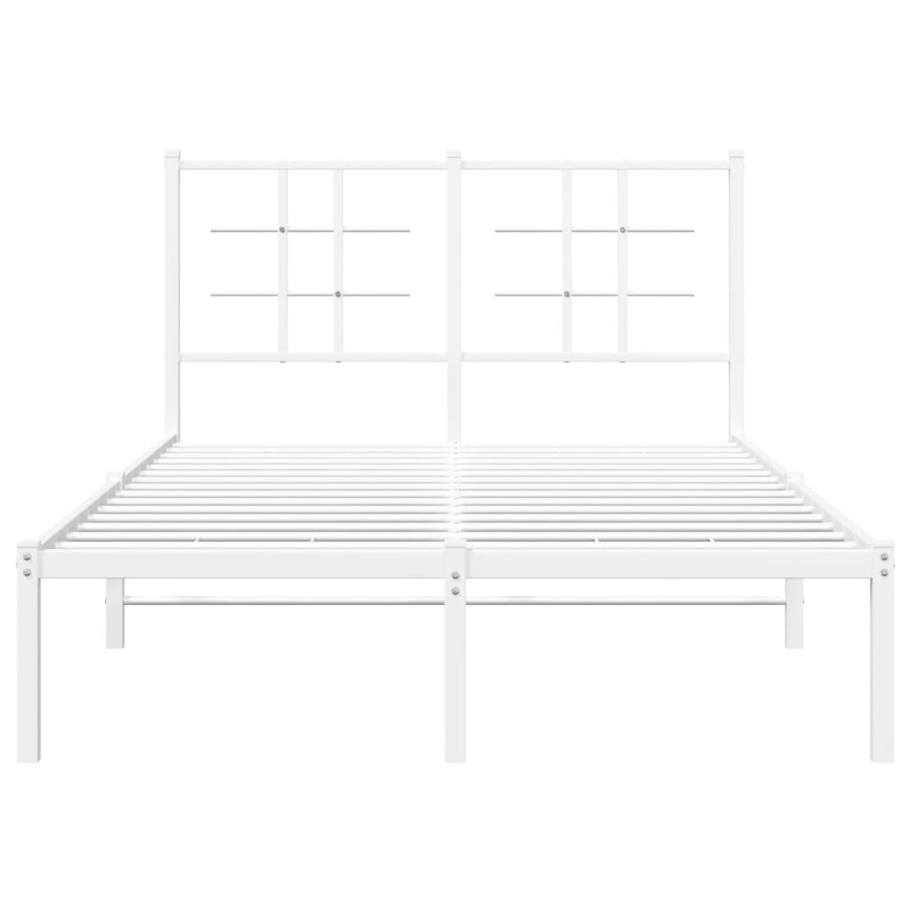 White Metal Bed Frame with Headboard, 120x190cm, No Mattress Included