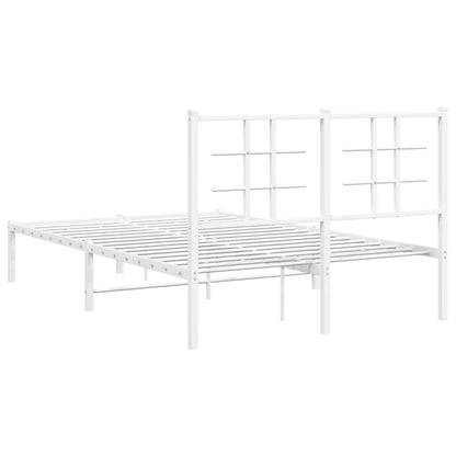 White Metal Bed Frame with Headboard, 120x190cm, No Mattress Included