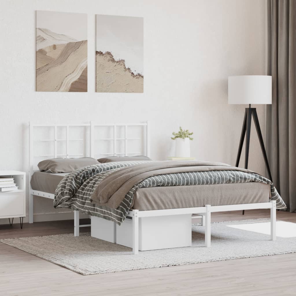 White Metal Bed Frame with Headboard, 120x190cm, No Mattress Included