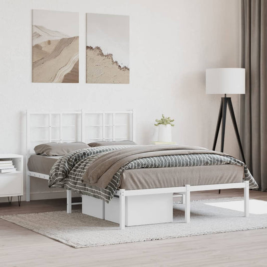 White Metal Bed Frame with Headboard, 120x190cm, No Mattress Included
