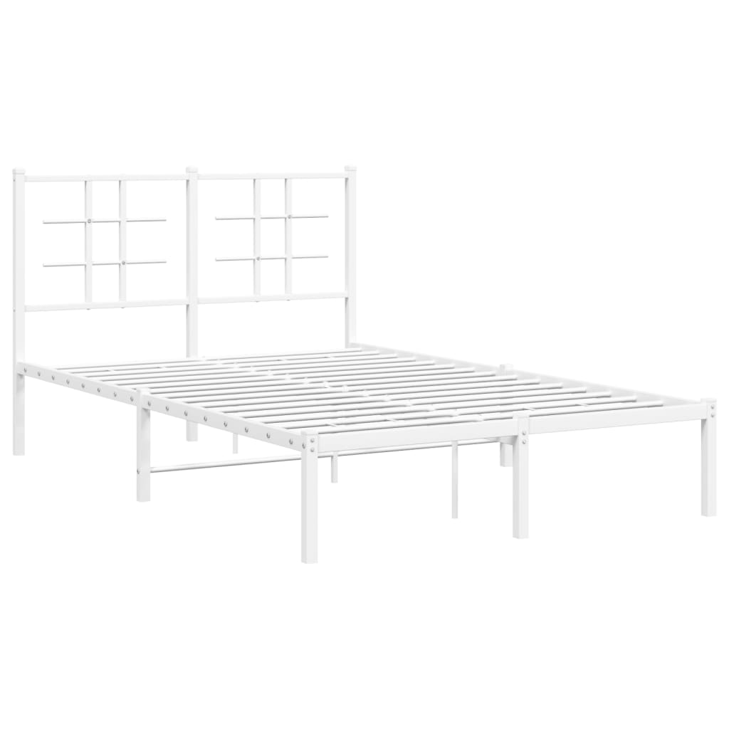 White Metal Bed Frame with Headboard, 120x200cm - No Mattress