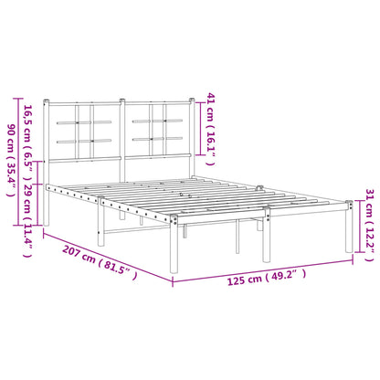 White Metal Bed Frame with Headboard, 120x200cm - No Mattress