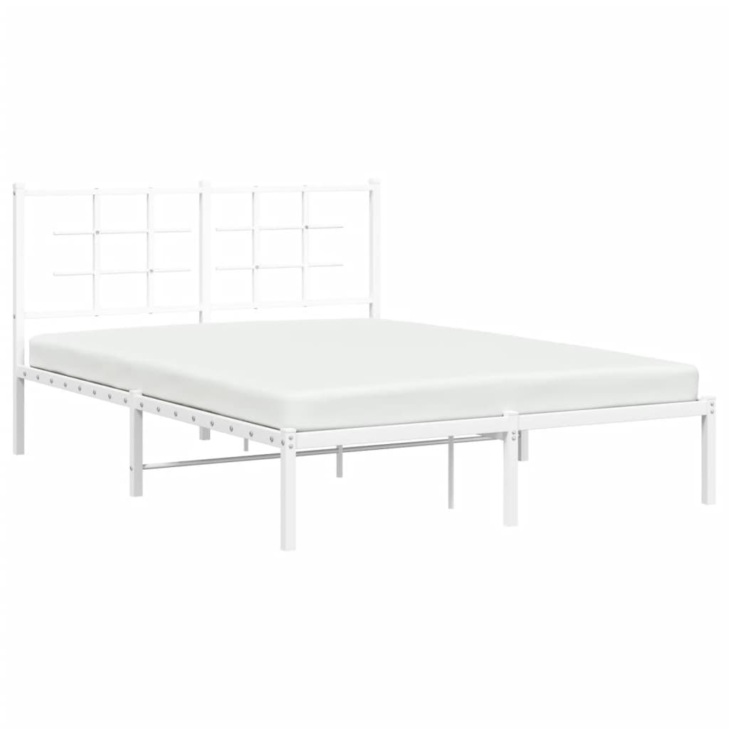 White Metal Bed Frame with Headboard 135x190cm - No Mattress