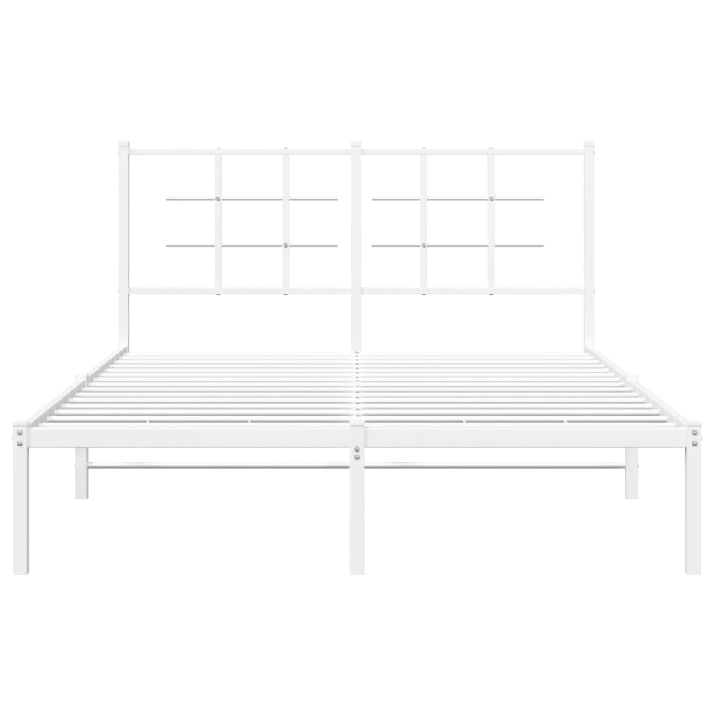 White Metal Bed Frame with Headboard 135x190cm - No Mattress