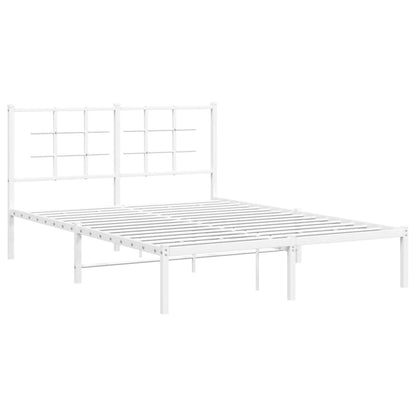 White Metal Bed Frame with Headboard, 140x190cm - No Mattress Included