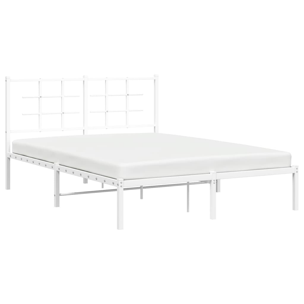 White Metal Bed Frame with Headboard, 140x190cm - No Mattress Included