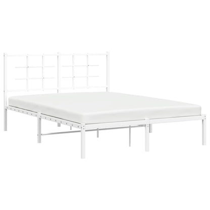 White Metal Bed Frame with Headboard, 140x190cm - No Mattress Included
