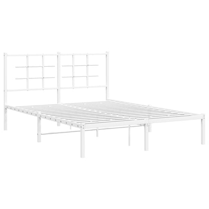 White Metal Bed Frame with Headboard – 140x200cm, No Mattress